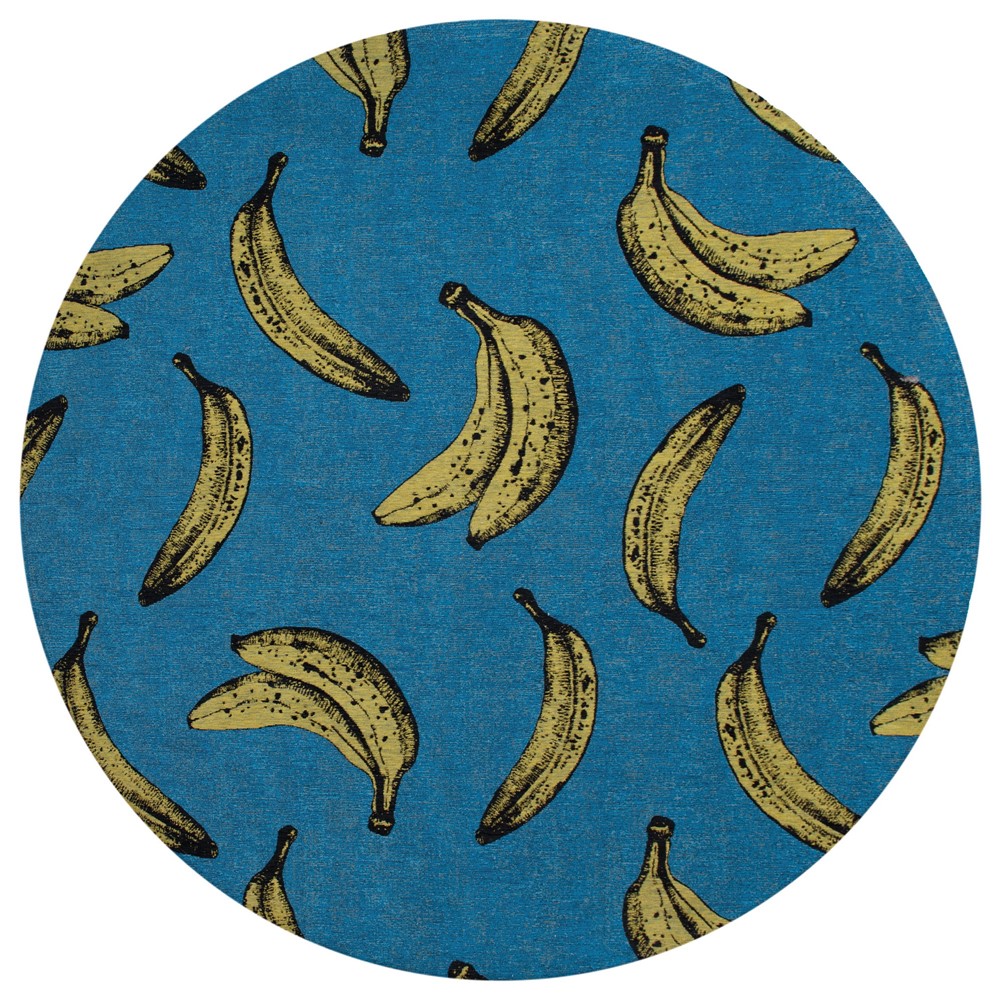 Louis De Poortere Designer Banana Round Rugs in 9394 California Blue